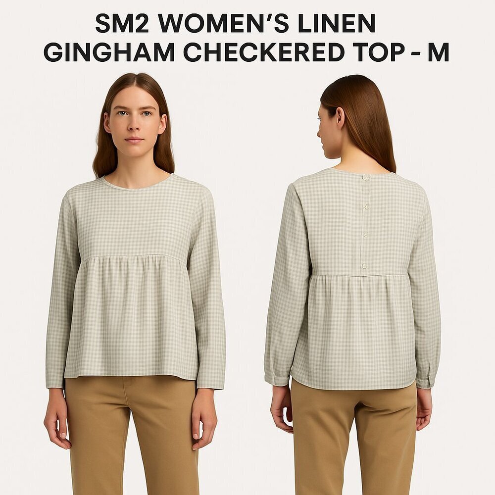SM2 Linen Gingham Check Top Beige/White M